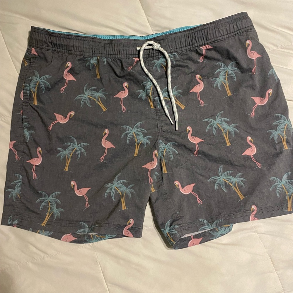 NWT Good fellow Grey print swim trunks mens XL bathing suit bottoms shorts